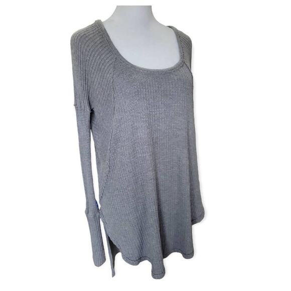 Free People‎ Women's Oversized Waffle Knit Long Sleeve Thermal Top Small Grey - Picture 7 of 10